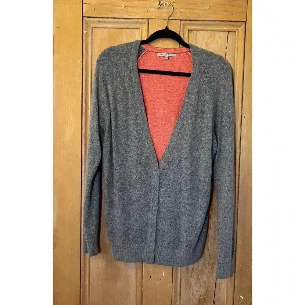 GAP Womens Angora Rabbit Hair Button Up Cardigan Sweater XL Gray Pink SP EXC - Picture 2 of 12